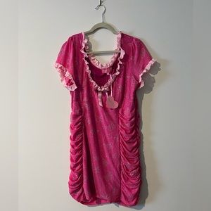 Sugar Thrillz ruched pink butterfly mini dress